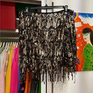 Trina Turk Black and Gold Sequin Mini Skirt